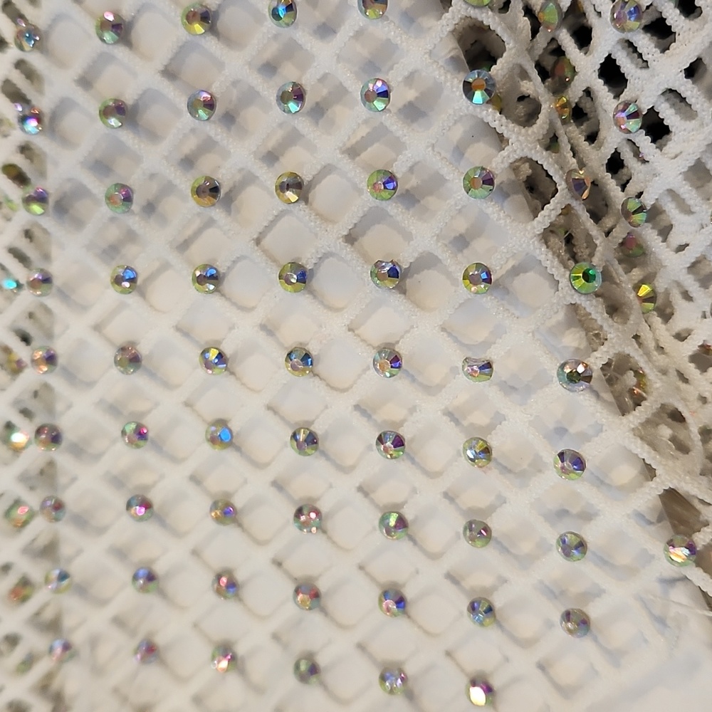 Feather Trim Rhinestone Fishnet Top - Picture 5 of 6
